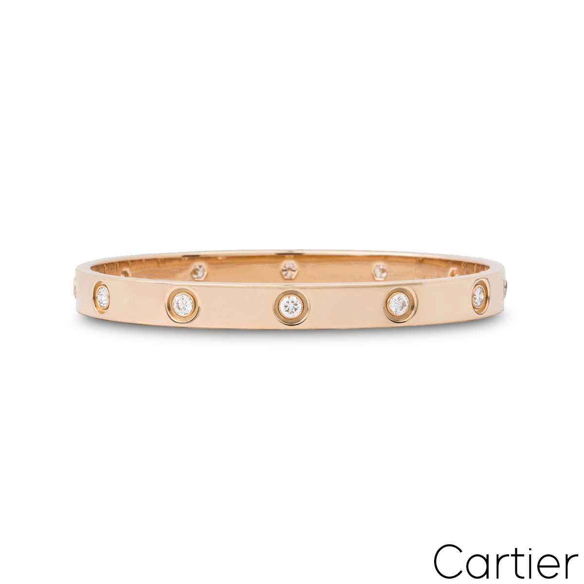 Cartier Rose Gold Full Diamond Love Bracelet Size 17 B6040617